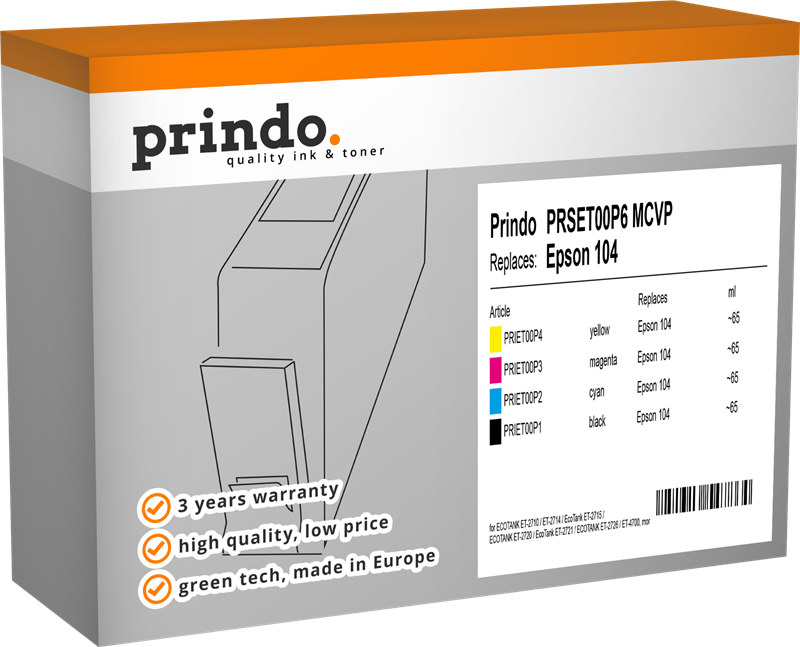 Prindo PRSET00P6 MCVP Multipack Schwarz / Cyan / Magenta / Gelb