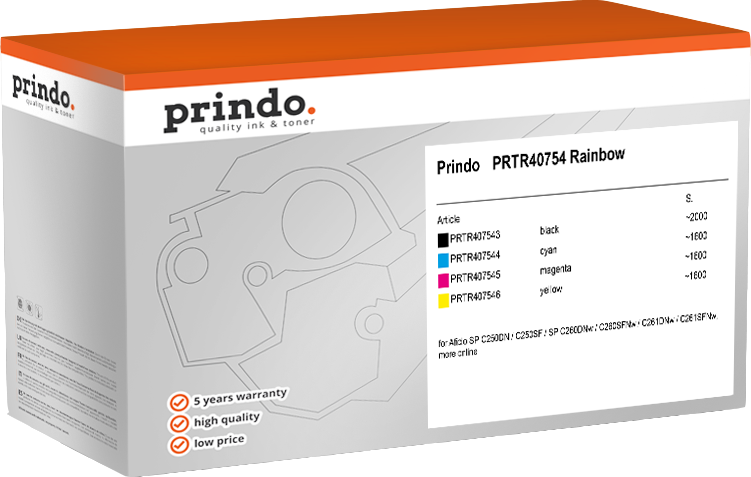 Prindo PRTR40754 Rainbow Schwarz / Cyan / Magenta / Gelb Value Pack