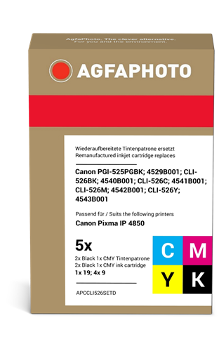 Agfa Photo CLI-526BK,C,M,Y Pack Preto / Cyan / Magenta / Amarelo