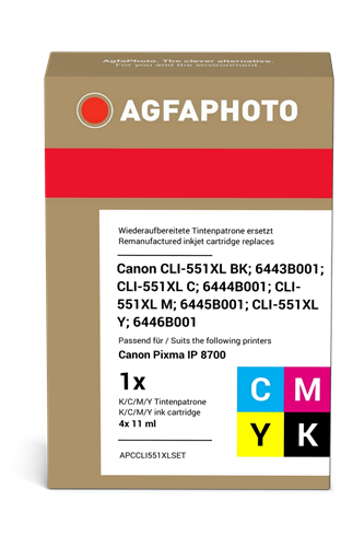 Agfa Photo CLI-551XLBK,C,M,Y Pack Preto / Cyan / Magenta / Amarelo