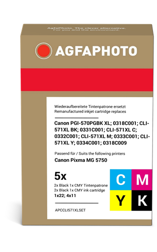 Agfa Photo PGI-570 PGBK XL+CLI-571XLBK,C,M,Y Pack Preto / Cyan / Magenta / Amarelo / Preto (foto)