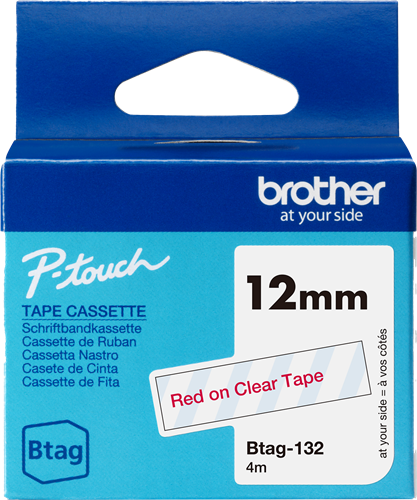 Brother Btag-132 Fita rotuladora Vermelho sobre transparente