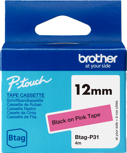 Brother Btag-P31 Fita rotuladora Preto sobre rosa