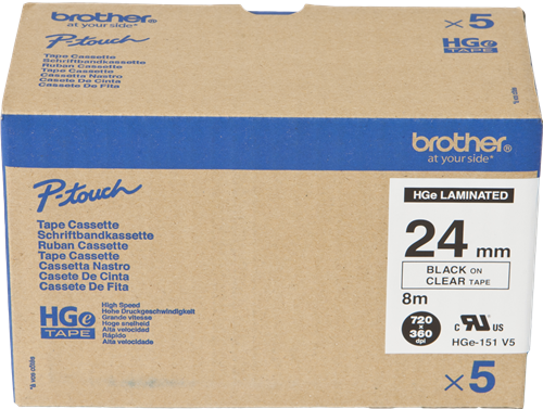 Brother HGe-151V5 Fita rotuladora Preto sobre transparente