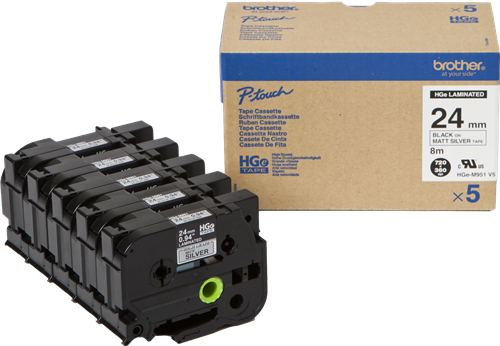 Brother HGe-M951V5 Fita rotuladora Preto sobre prata
