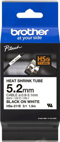 Brother HSe-211E Fita rotuladora Preto sobre branco