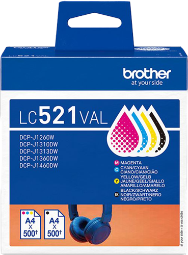 Brother LC521VAL Pack Preto / Cyan / Magenta / Amarelo