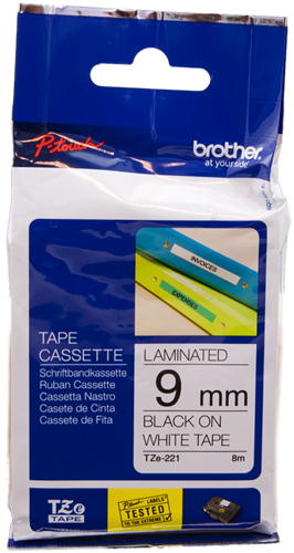 Brother TZe-221 Fita rotuladora Preto sobre branco