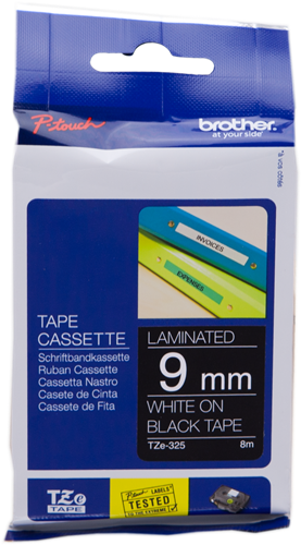 Brother TZe-325 Fita rotuladora Branco sobre preto