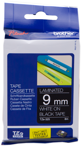 Brother TZe-325 tape wit op zwart