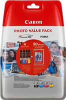 Canon CLI-551 Photo zwart / cyan / magenta / geel value pack