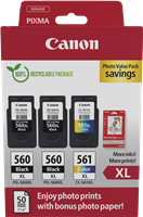 Canon PG-560XL+CL-561XL Noir(e) / Plusieurs couleurs / Blanc Value Pack