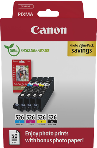 Canon CLI-526 Preto / Cyan / Magenta / Amarelo Value Pack