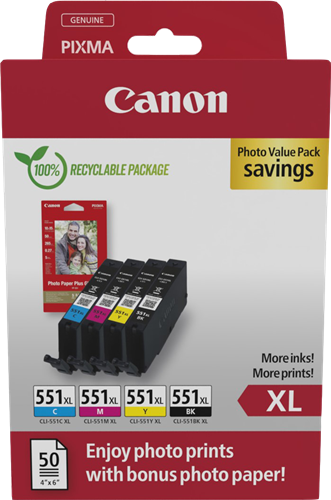 Canon CLI-551 XL Preto / Cyan / Magenta / Amarelo Value Pack