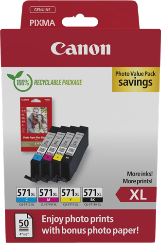 Canon CLI-571 XL Preto / Cyan / Magenta / Amarelo Value Pack
