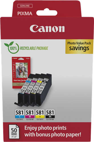 Canon CLI-581 Preto / Cyan / Magenta / Amarelo Value Pack