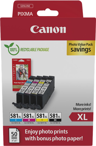 Canon CLI-581 XL Noir(e) / Cyan / Magenta / Jaune Value Pack