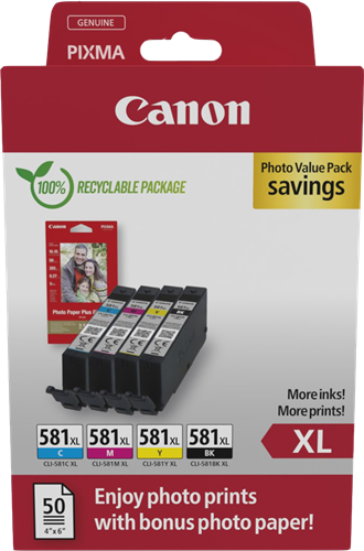 Canon CLI-581 XL Preto / Cyan / Magenta / Amarelo Value Pack