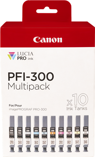 Canon PFI-300 10 Tintentanks Multipack Noir (Matt) / Noir (photo) / Cyan / Magenta / Jaune / Cyan / Magenta / Rouge / Gris / Transparent