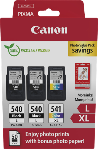 Canon PG-540L+CL-541XL Preto / várias cores / Branco Value Pack