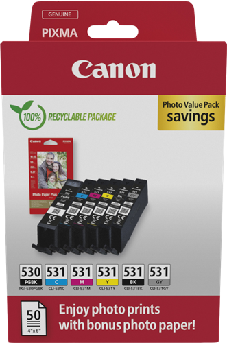 Canon PGI-530+CLI-531 Preto / Cyan / Magenta / Amarelo / Gris Value Pack