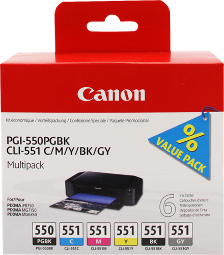Canon PGI-550+CLI-551 Černá / tyrkysová / purpurová / žlutý / Šedá
