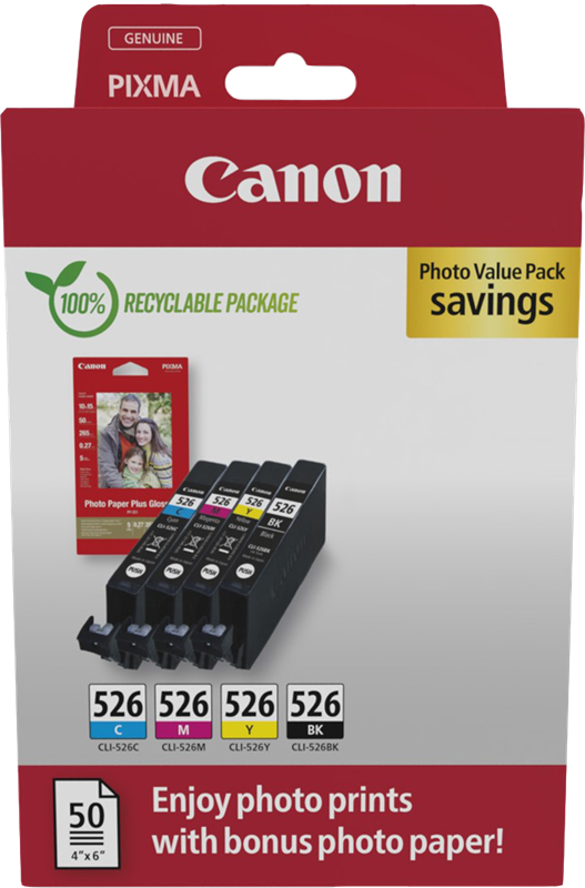 Canon CLI-526 Schwarz / Value Cyan Magenta / / Pack Gelb