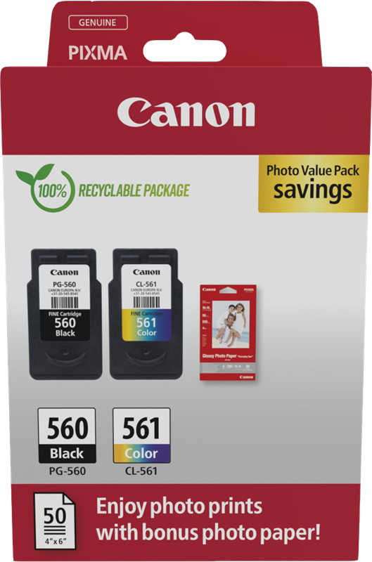 Canon PG-560 + CL-561 MCVP Noir(e) / Plusieurs couleurs / Blanc Value Pack