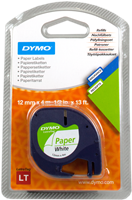 DYMO Etiquettes papier LetraTAG 12mm x 4m Ruban Noir sur blanc