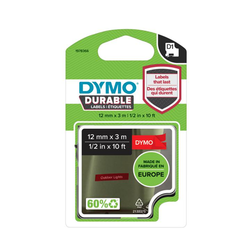 DYMO tape white on red