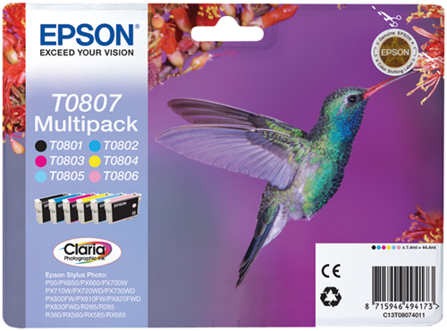 Epson T0807 Černá / tyrkysová / purpurová / žlutý / azurová (světlo) / purpurová (světlo)