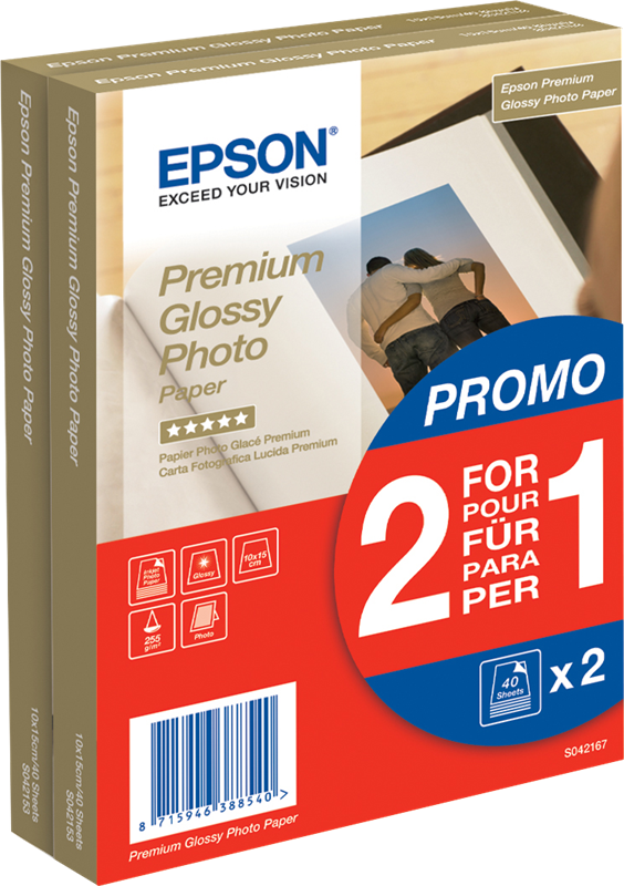 Epson Premium Glossy Fotopapier - 2 für 1 - 10x15 cm Weiss