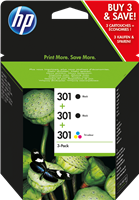 HP 301 Pack Preto / Preto / várias cores