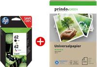 HP 62 negro / varios colores Value Pack + Prindo Green Recyclingpapier 500 Blatt