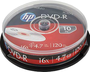 HP 1x10 DVD-R / 4,7 GB / Cakebox 