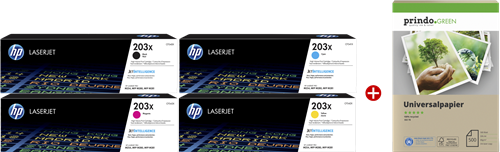 HP 203X black / cyan / magenta / yellow value pack + Prindo Green Recyclingpapier 500 Blatt