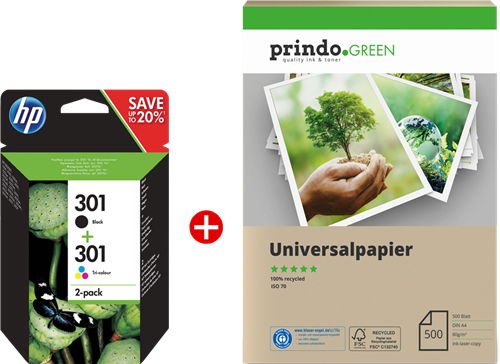 HP Officejet 2624 All-in-One + Prindo Green Recyclingpapier 500 Blatt
