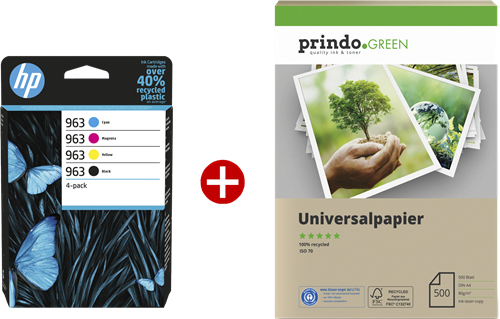 HP Officejet Pro 9022e + Prindo Green Recyclingpapier 500 Blatt