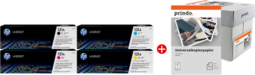 HP + Prindo Universal Papier 2500 Blatt Černá / tyrkysová / purpurová / žlutý / Bílý 131A MCVP 01