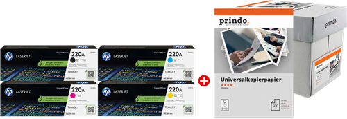 HP + Prindo Universal Papier 2500 Blatt Černá / tyrkysová / purpurová / žlutý / Bílý 220A MCVP