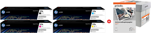 HP + Prindo Universal Papier 2500 Blatt Preto / Cyan / Magenta / Amarelo / Branco Value Pack 117A MCVP 02
