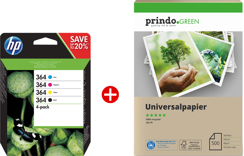 HP Photosmart B109d + Prindo Green Recyclingpapier 500 Blatt