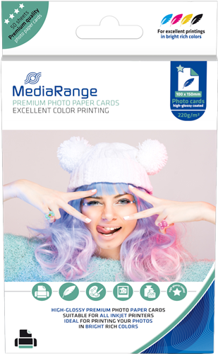 MediaRange Cartes en papier photo Premium brillant 10x15cm Blanc