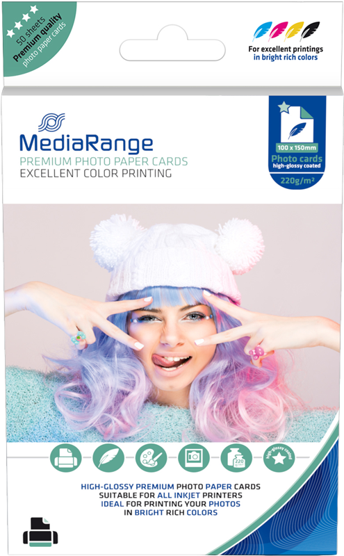 MediaRange Premium Fotopapier-Karten hochglänzend 10x15cm Weiss