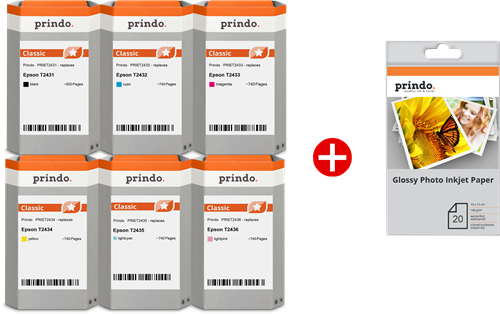 Prindo PRSET2438 MCVP czarny / cyan / magenta / żółty / cyan (jasny) / Magenta (jasna) value pack