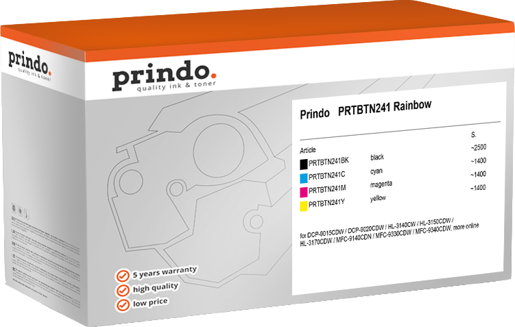 Prindo PRTBTN241 Rainbow Schwarz / Cyan / Magenta / Gelb Value Pack