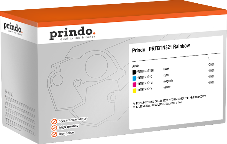 Prindo PRTBTN321 Rainbow Noir(e) / Cyan / Magenta / Jaune Value Pack