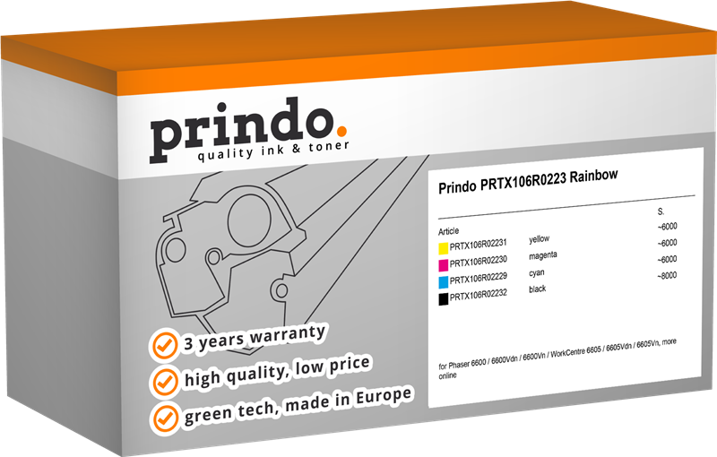 Prindo PRTX106R0223 Rainbow nero / ciano / magenta / giallo Value Pack