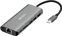 Sandberg Station d'accueil USB-C, HDMI + LAN + SD + USB 100 W Gris
