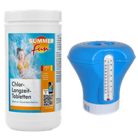 Summer Fun Dosierschwimmer inkl. Thermometer für 200g Tabletten & Chlor-Langzeit Tablette 200g 1,2 kg